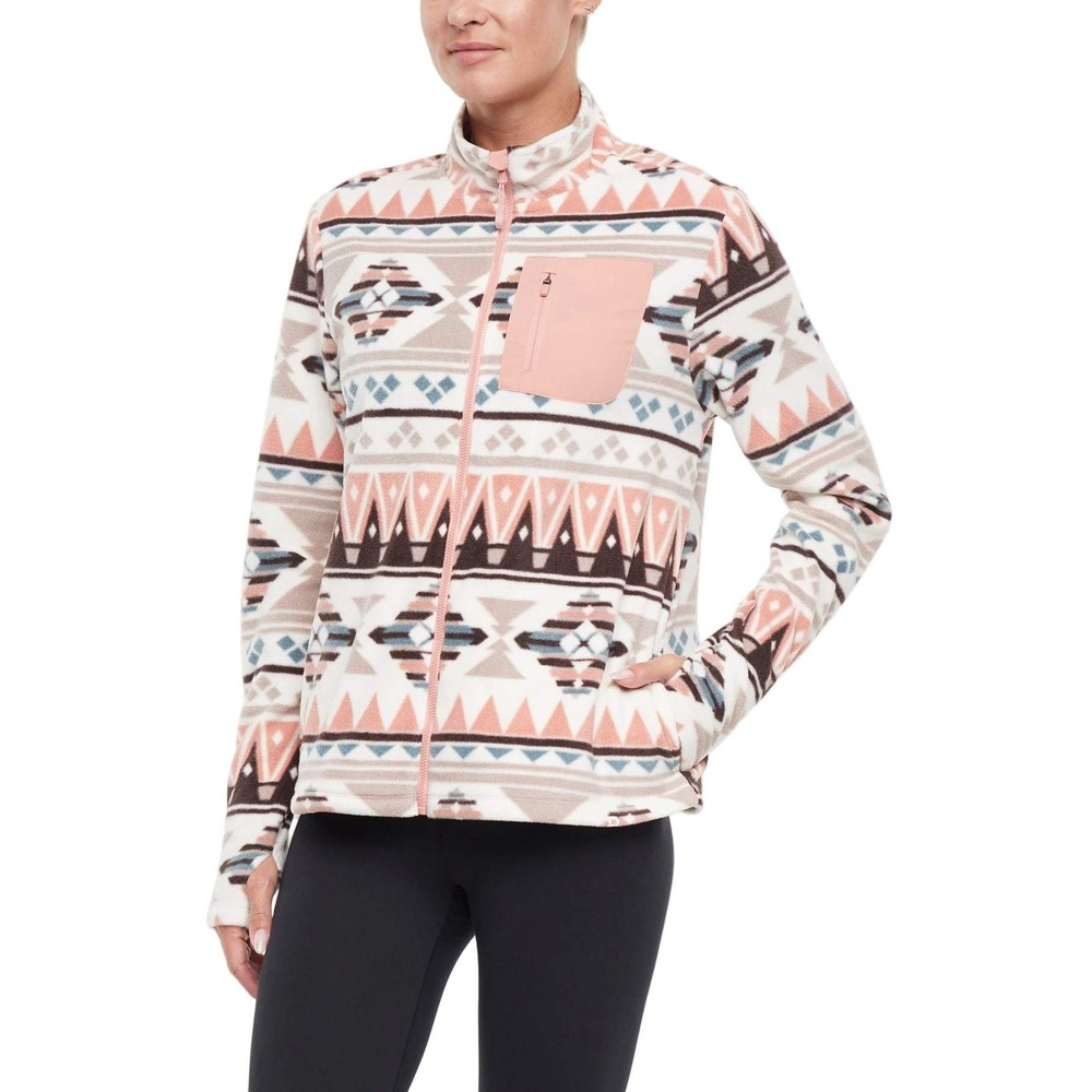 Marika Womens Full Zip Fleece Jacket Medium Southwestern Geometric Pink Cream
